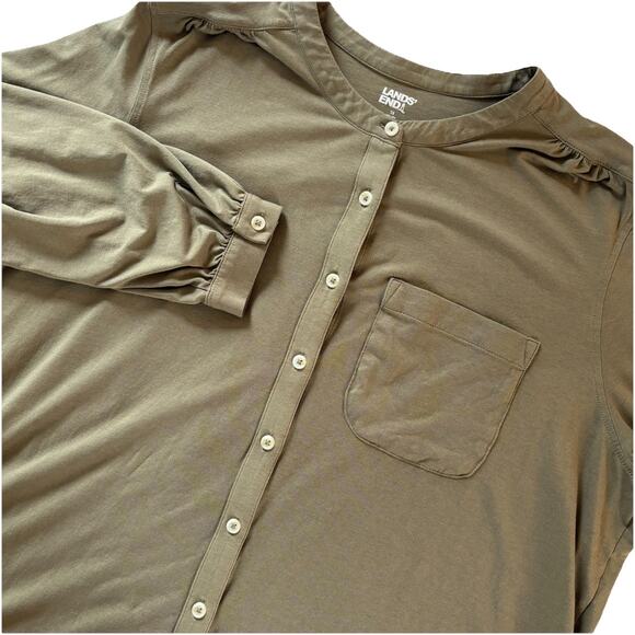 Lands' End Women 1X (16W-18W) Olive Green Long Sleeve Button Down Tunic Shirt - Picture 5 of 15
